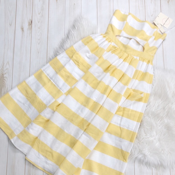 Mara Hoffman Cutout Striped Midi Dress Yellow Sz 4 - Picture 3 of 6